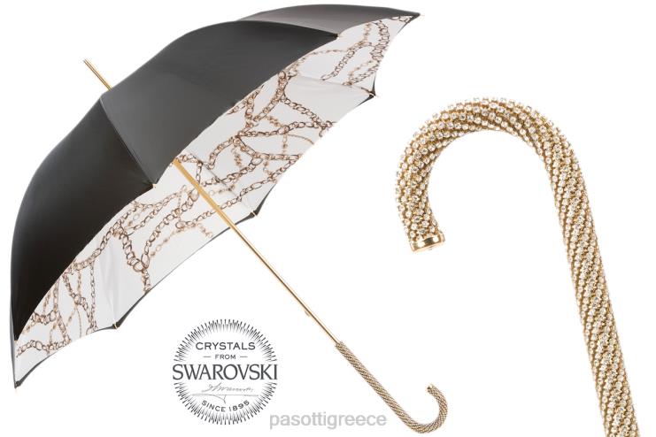 ομπρέλα | PASOTTI 189 58002-9 d35 - μαύρη ομπρέλα με τυπωμένο εσωτερικό με αλυσίδες 2N6B8502 γυναίκες